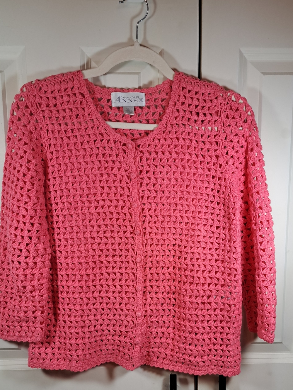 Casual Corner Coral Pink Crochet Cardigan
